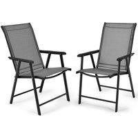 Costway Set of 2 Folding Chairs Outdoor Dining Garden Chairs Armchair with Armrests in Grey