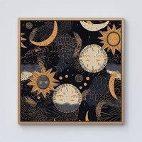 Warren Reed - Designer Gold Sun & Moon Framed Canvas in Light Brown | Size: w40 inch x h40 inch