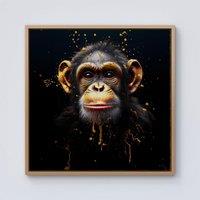 Warren Reed - Designer Splashart Cheeky Chimp Face Framed Canvas in Light Brown | Size: W16 x H16