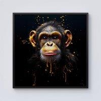 Warren Reed - Designer Splashart Cheeky Chimp Face Framed Canvas in Black | Size: W16 x H16