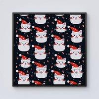 Warren Reed - Designer Cute Cats Wearing Santa Claus Hats Framed Canvas in Black | Size: W16 x H16