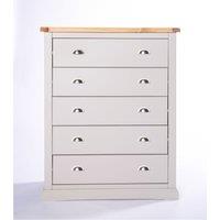 Cabinet Bits Loreo 5 Drawer Chest of Drawers Chrome Cup Handle in Light Grey