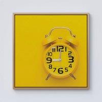 Warren Reed - Designer Yellow Alarm Clock Framed Canvas in Light Brown | Size: w40 inch x h40 inch