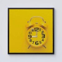 Warren Reed - Designer Yellow Alarm Clock Framed Canvas in Black | Size: W16" x H16"