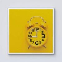 Warren Reed - Designer Yellow Alarm Clock Framed Canvas in Off-White | Size: W30" x H30"