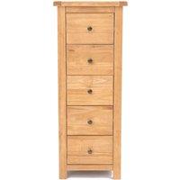 Cabinet Bits Lugo 5 Drawer Narrow Chest of Drawers Brass Knob in Light Brown
