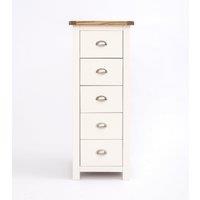 Cabinet Bits Lovere 5 Drawer Narrow Chest of Drawers Chrome Cup Handle in Off-White