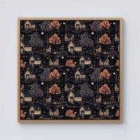 Warren Reed - Designer Spooky Haunted Houses Pattern Framed Canvas in Light Brown | Size: W30 x H30