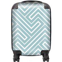 Warren Reed - Designer Blue & White Geometric Pattern Suitcase in Green | Size: Large