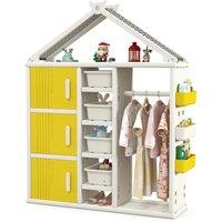 Costway Costume Storage Closet Dress Up Rack Clothing Wardrobe in Yellow
