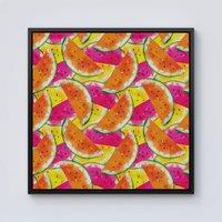Warren Reed - Designer Watermelon Design Framed Canvas in Black | Size: w40 inch x h40 inch