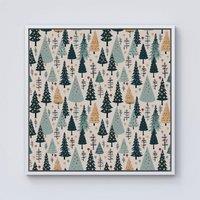 Warren Reed - Designer Boho Inspired Christmas Tree Pattern Framed Canvas in Off-White | Size: w40 inch x h40 inch