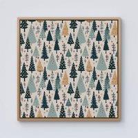 Warren Reed - Designer Boho Inspired Christmas Tree Pattern Framed Canvas in Light Brown | Size: W16" x H16"