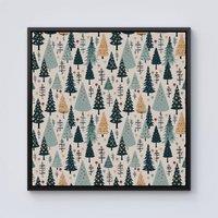 Warren Reed - Designer Boho Inspired Christmas Tree Pattern Framed Canvas in Black | Size: W16" x H16"