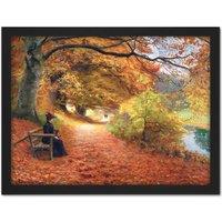 Artery8 Wall Art Print Brendekilde Wooded Path Autumn Fall Painting Large Framed Wall Dcor Art in Light Oak | Size: W18 x H24