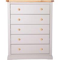 Cabinet Bits Loreo 5 Drawer Chest of Drawers Wood Knob in Light Grey