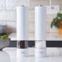 Cooks Professional Electric Salt & Pepper Mill Set Stainless Steel Automatic Grinder in White