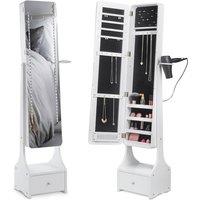 Beautify Full Length Free Standing Jewellery Cabinet Armoire with Storage Drawer in White