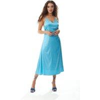 Liquorish Women's Blue Satin Midi Dress | Size: 16