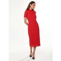 Liquorish Women's Midi Dress with High Neck, Short Sleeves & Open Back Detail in Red | Size: 8