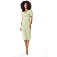 Liquorish Women's Gingham Cut out front Midi Dress in Green & White | Size: 12