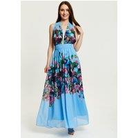 Liquorish Women's Floral Print Deep V Neck Multiway Maxi Dress in Blue | Size: 8