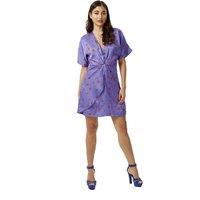 Liquorish Women's Purple Floral Knot Front Mini Dress | Size: 14