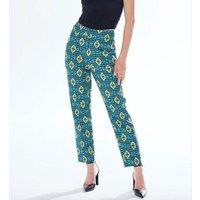 Liquorish Women's African Print Suit Trousers in Green, Yellow & Navy | Size: Small
