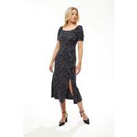 Liquorish Women's Fitted Midi Dress in Black & Grey Zebra Print | Size: 10