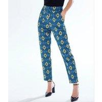 Liquorish Women's African Print Cigarette Suit Trousers in Blue, Yellow & Navy | Size: Small