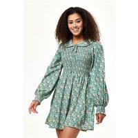 Liquorish Women's Floral Print Smock Mini Dress with Peter Pan Collar in Green | Size: 14