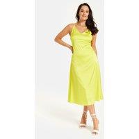 Liquorish Women's Yellow Satin Midi Dress With Spaghetti Straps | Size: 16