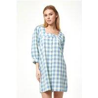 Liquorish Women's Blue Gingham Puff Sleeve Dress | Size: 14