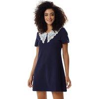 Liquorish Women's Navy Mini Dress with Lace Collar in Blue | Size: 8