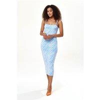 Liquorish Women's Knitted Dress in Blue & White Zebra Pattern | Size: S/M