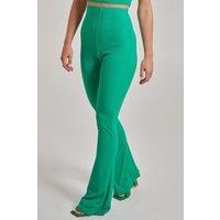 Pink Vanilla Women's Ribbed Flare Trousers in Green | Size: 8