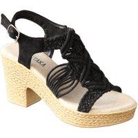 IVACHY Women's Summer Braided Strappy Beaded Espadrille Wedge Heels Sandals cushioning in Black | Size: 4