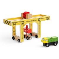 Bigjigs Rail Gantry Crane, Wooden Train Set Accessory in Yellow