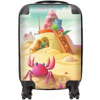 Warren Reed - Designer Pink Crab On A Beach Holiday Suitcase in Yellow | Size: Mini Cabin