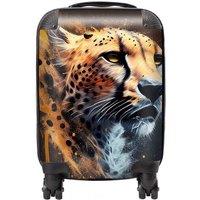 Warren Reed - Designer Cheetah Face Splashart Dark Background Suitcase in Yellow | Size: Mini Cabin