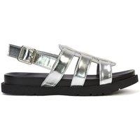 XY London Women's 'Gayna' Cleated Sole Strappy Open Toe Gladiator Platform Sandals in Metallic Silver | Size: 5
