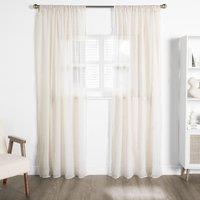 OHS Linen Look Voile Curtains 2 Panels Net Rod Slot Top Pair in Natural | Size: 140 cm width x 220 cm drop