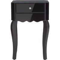 Orsina Sleek 1 Drawer Side Table, Black Mirrored Modern Side Table For Livingroom, Glass Finished Bedside Table