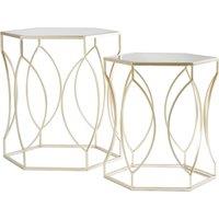 Orsina Sleek Set Of Two Champagne Finish Tables, Metallic Champagne Frame Side Table, Sleek Small Table For Lounge in Gold