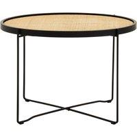 Orsina Natural Rattan Top Round Coffee Table, Hand Woven Square Webbed Small Table, Sleek Wooden Coffee Table