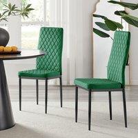 FurnitureboxUK Set of 4 Milan High Back Soft Touch Diamond Pattern Velvet Dining Chairs With Black Powder Coated Metal Legs in Green