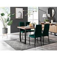 FurnitureboxUK Kylo Brown Wood Effect Dining Table With Black 'U' Legs & 4 Milan Velvet Chairs in Green