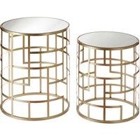 Orsina Set Of 2 Champagne Frame Tables, Art Deco Inspired End Tables, Asymmetrical Geometric Design Nesting Tables in Gold