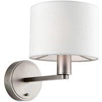 Netlighting Daley 1 Light Indoor Wall Light Matt Nickel Plate Vintage White Faux Silk E14 in Grey