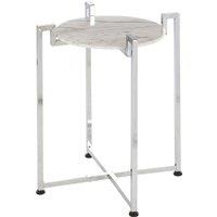Orsina Elegant White Marble Side Table With Chrome Base, Durable Side Table By Couch, Versatile Small Lounge Table